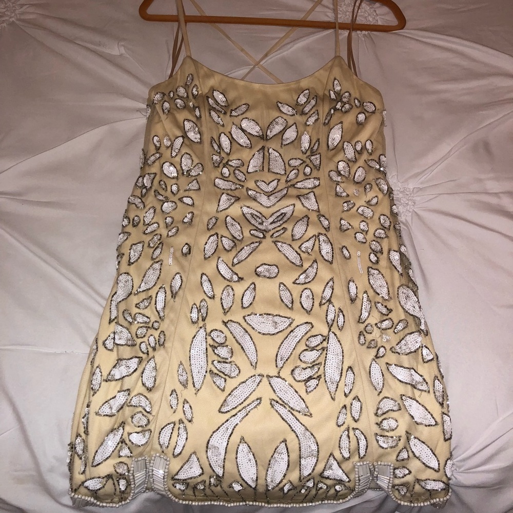 NBD revolve nude dress with white sequins 4
